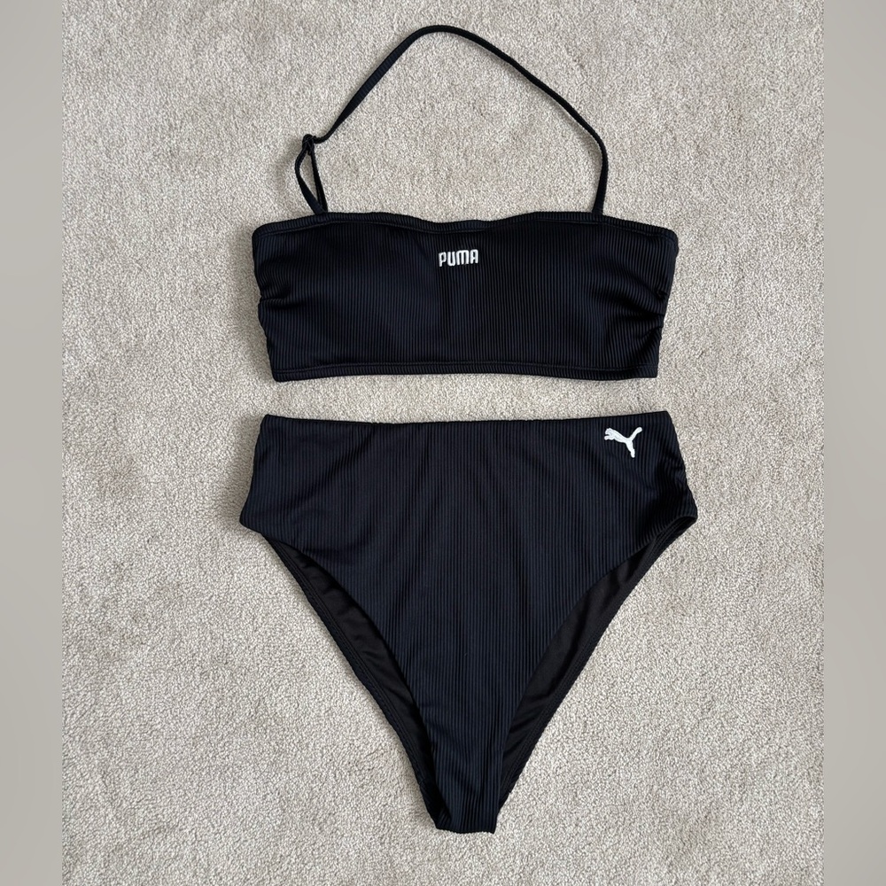 NWOT PUMA Bandeau Halter Ribbed Bikini Top & Bottom Set Size L